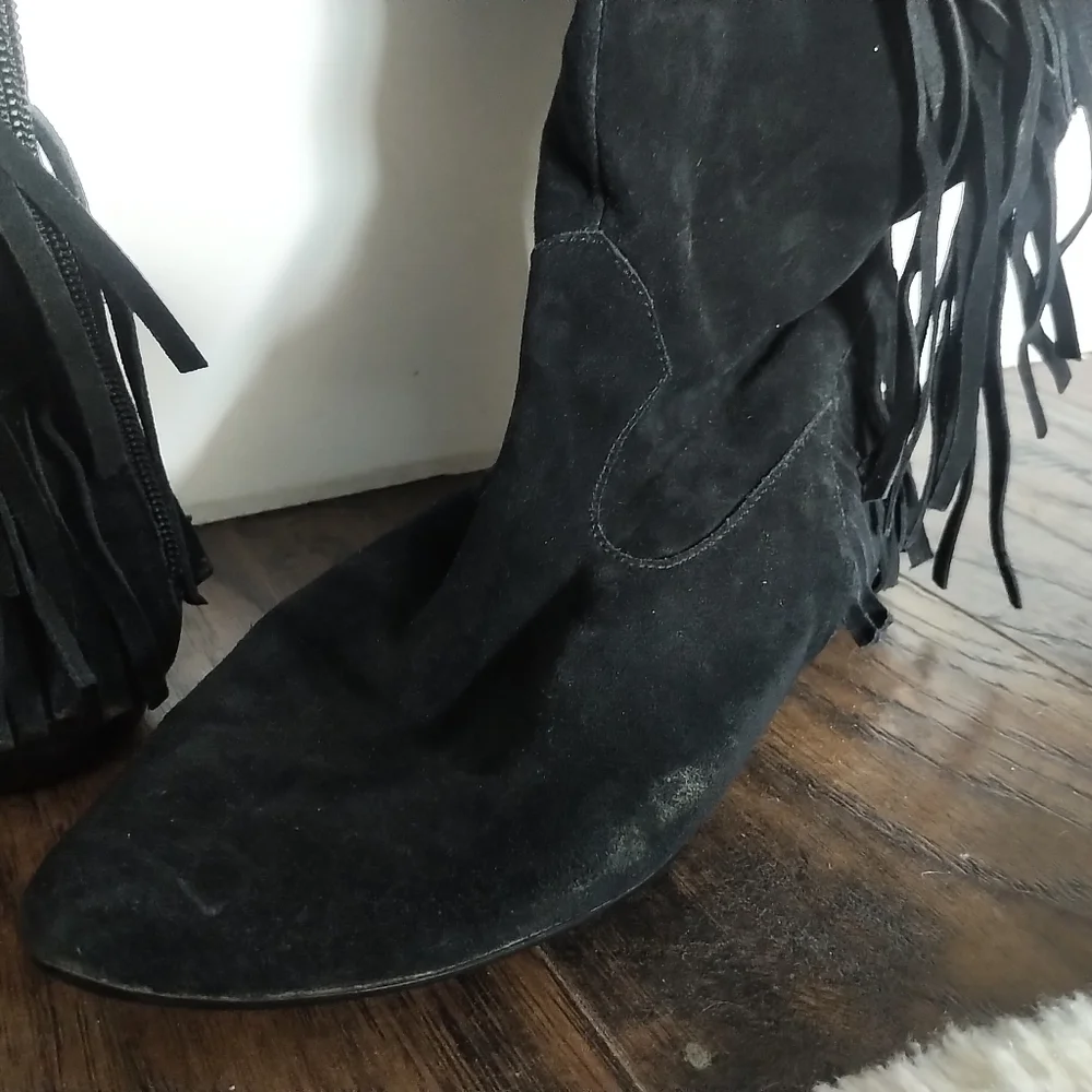 Sam Edelman Black Over the Knee Fringe Boots - Picture 4 of 8